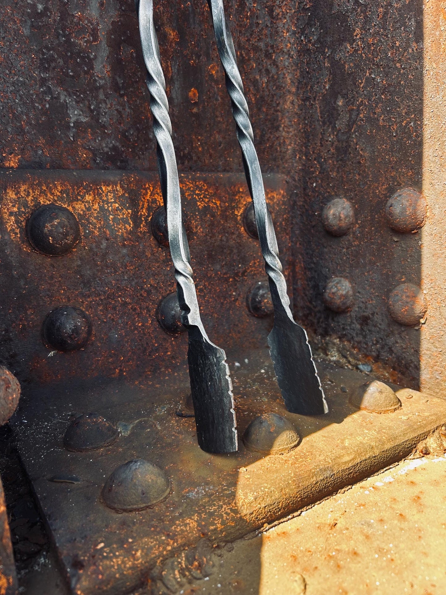 Hand forged grill tongs