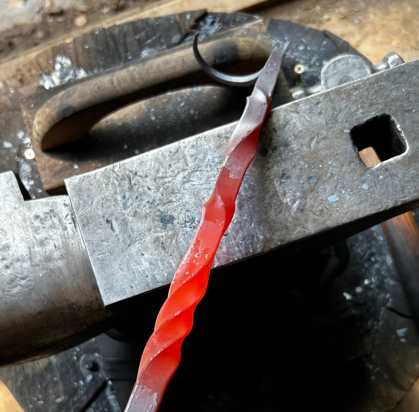 Hand forged 4 piece  bbq tool set with forged stand.