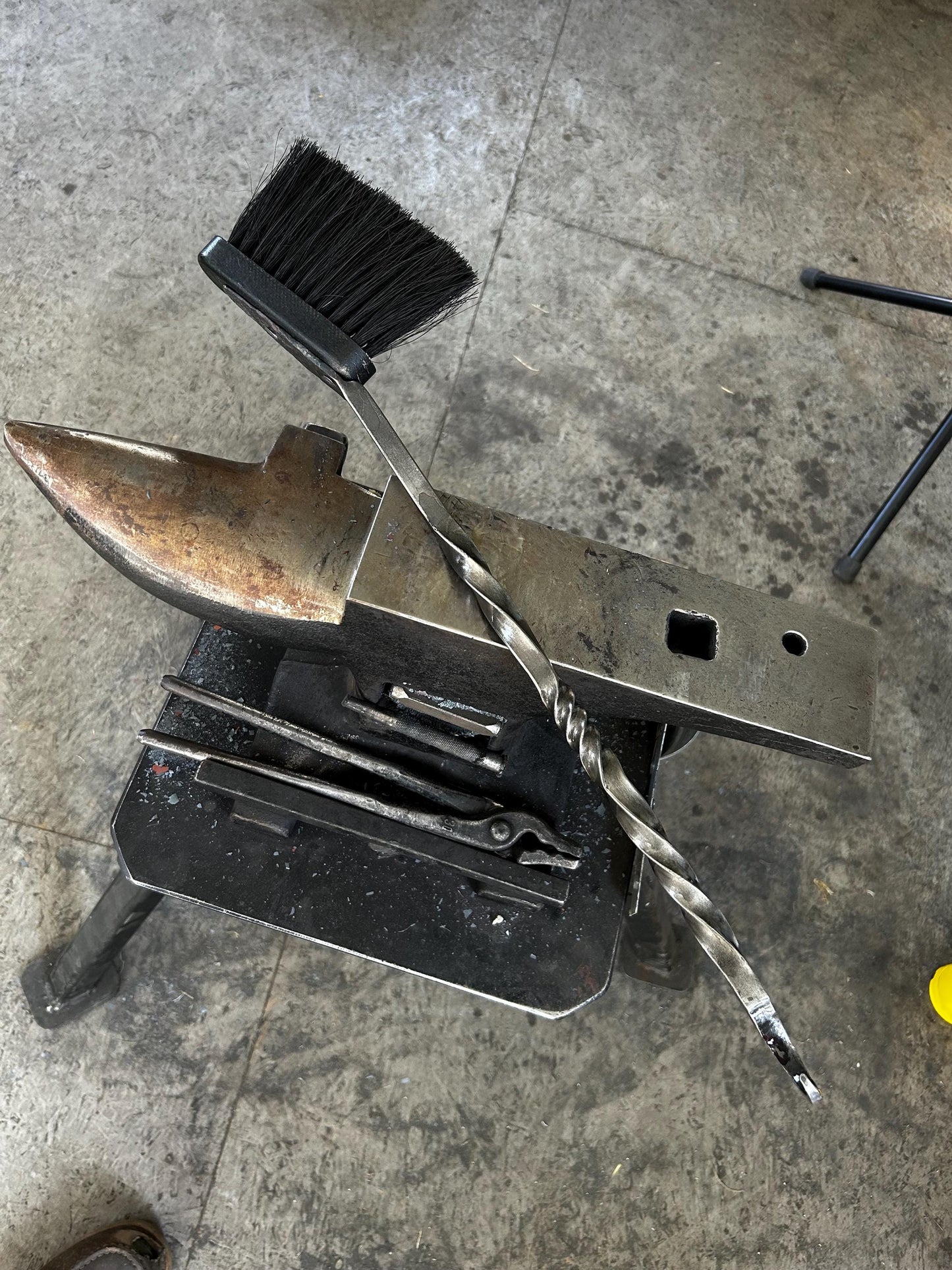 Hand forged and hand finished fireplace brush. Forged crook end for hanging and 18”-20” in length