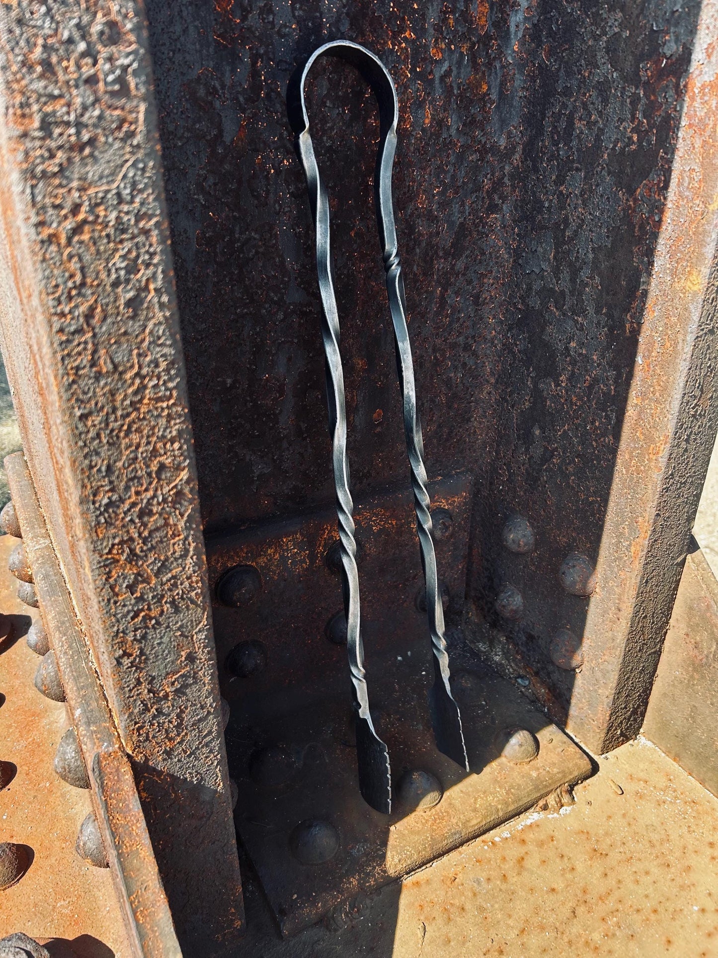 Hand forged grill tongs